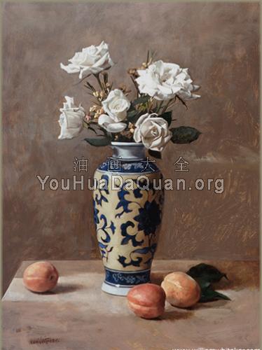 White Roses and Three Apricots - 威廉·惠特克